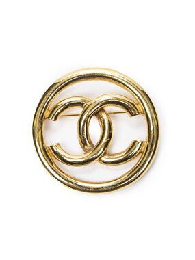 Chanel CC Logo Round gold Plated Brooch
